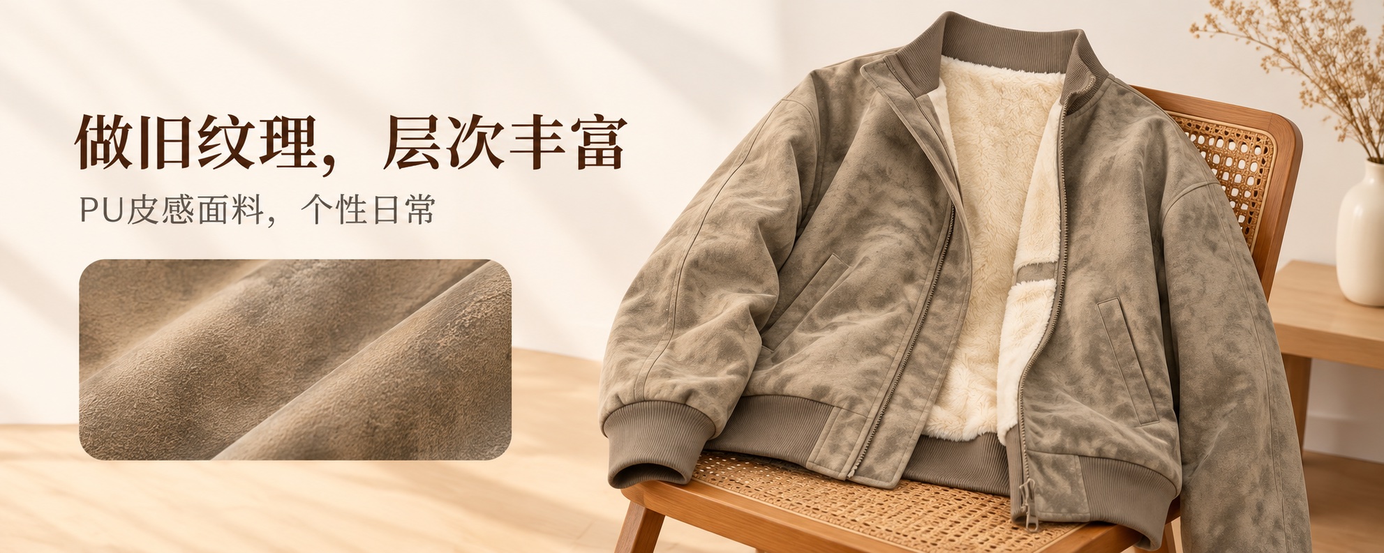 【即将到货】复古皮感立领夹克|三色·夹克与加绒款·S–3XL 2