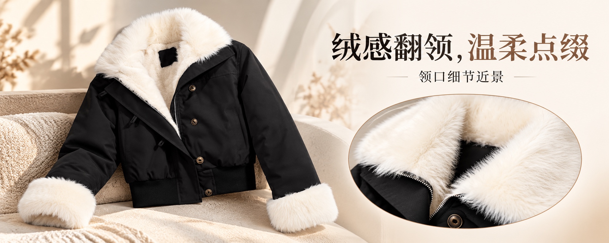 【即将到货】黑色绒领短款棉服|撞色翻领与袖口·S–L 2