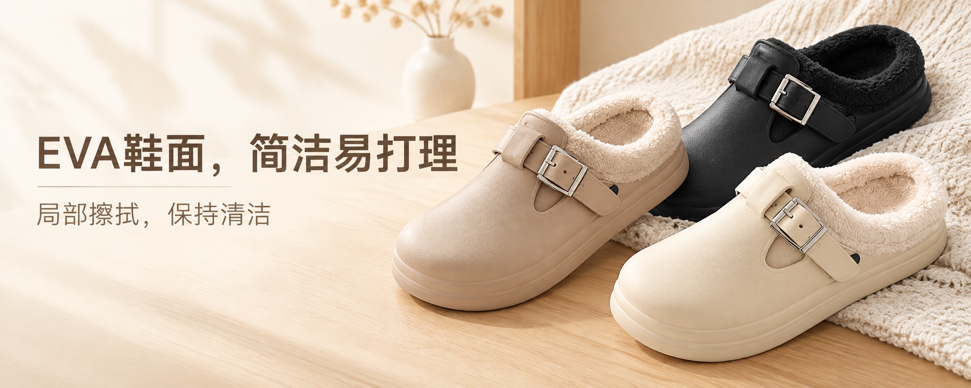 【即将到货】扣带加绒厚底棉拖|EVA鞋面·三色·36–41码 2