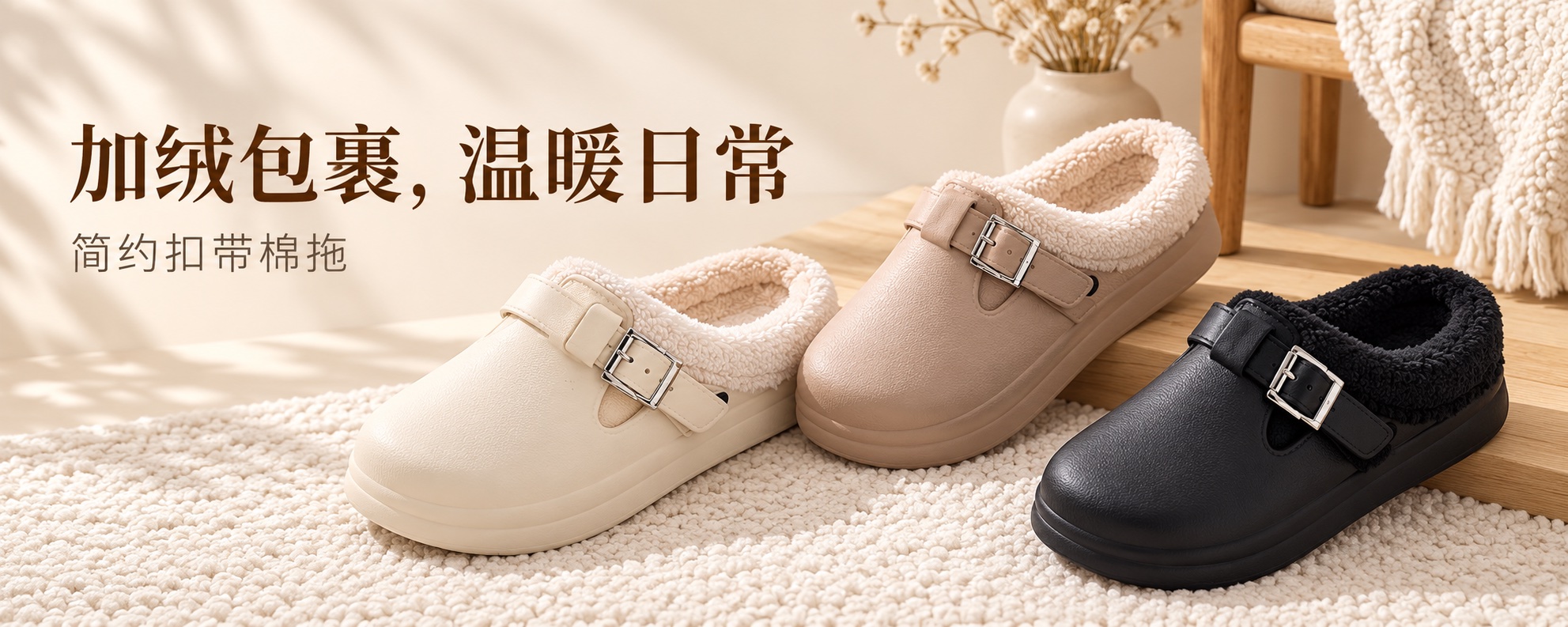 【即将到货】扣带加绒厚底棉拖|EVA鞋面·三色·36–41码 1