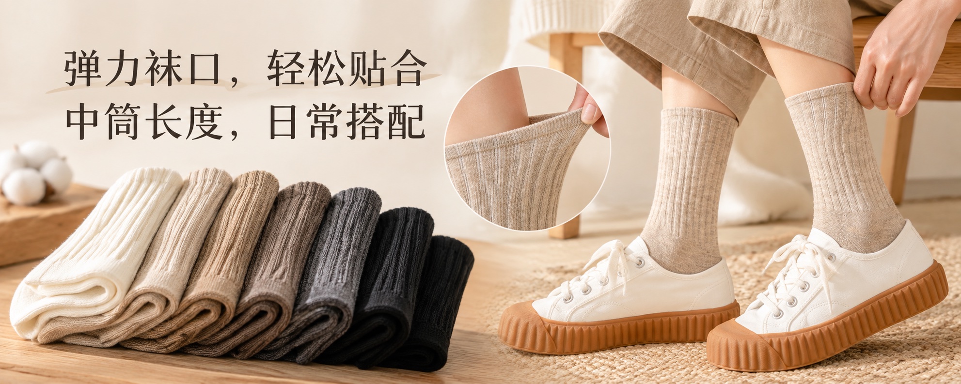 【即将到货】纯色罗纹中筒袜|五双组合·均码 3