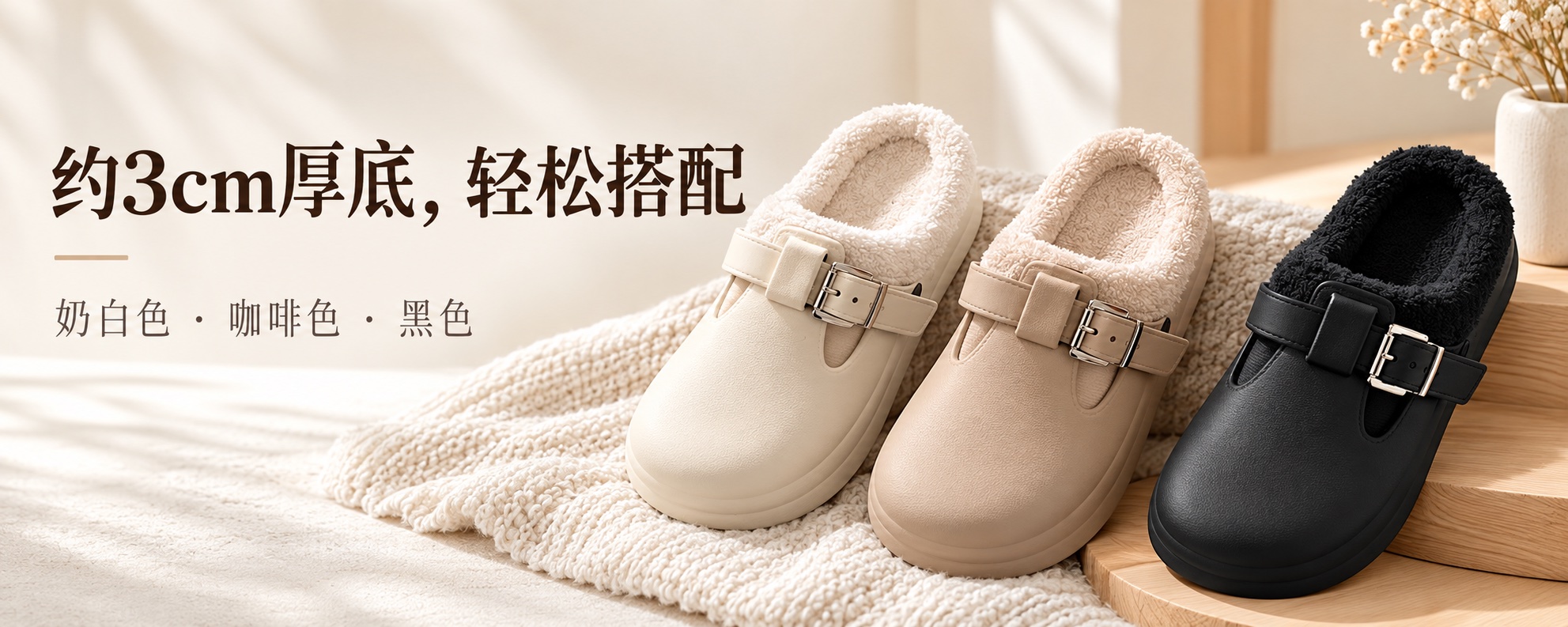 【即将到货】扣带加绒厚底棉拖|EVA鞋面·三色·36–41码 4