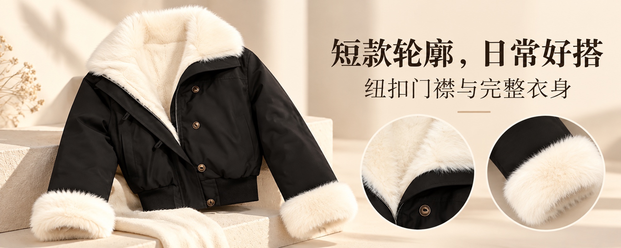 【即将到货】黑色绒领短款棉服|撞色翻领与袖口·S–L 4