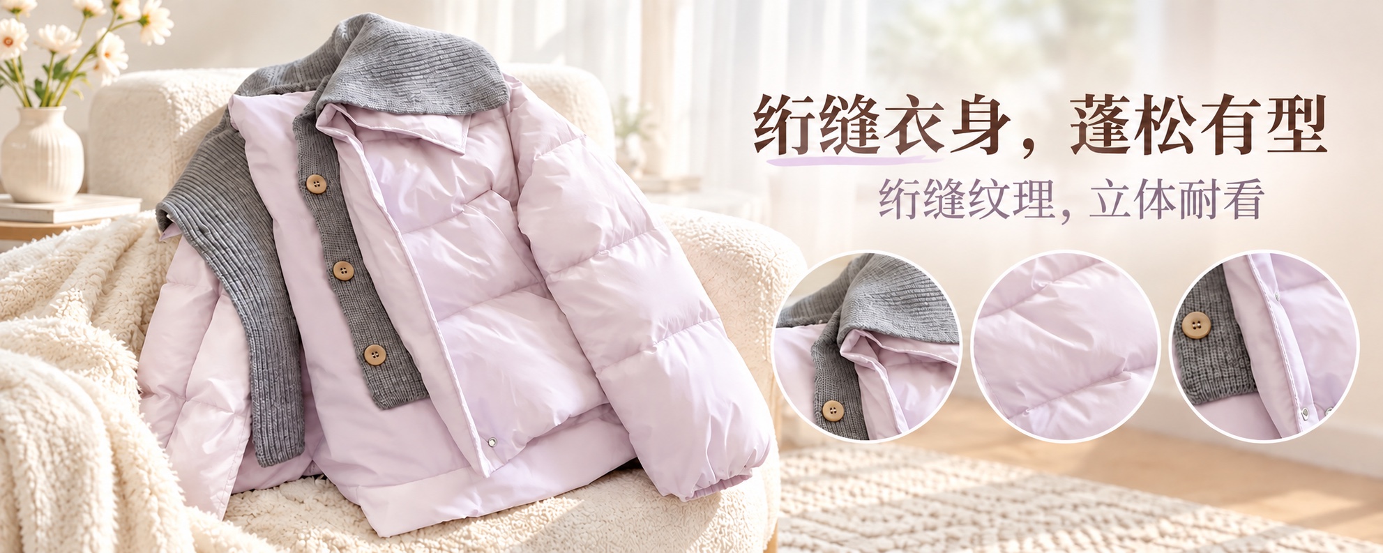 【即将到货】淡紫色假两件翻领棉服|针织拼接·S–3XL 3