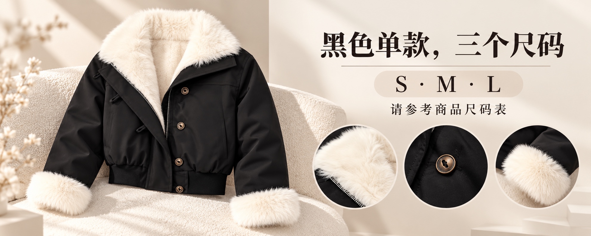【即将到货】黑色绒领短款棉服|撞色翻领与袖口·S–L 5