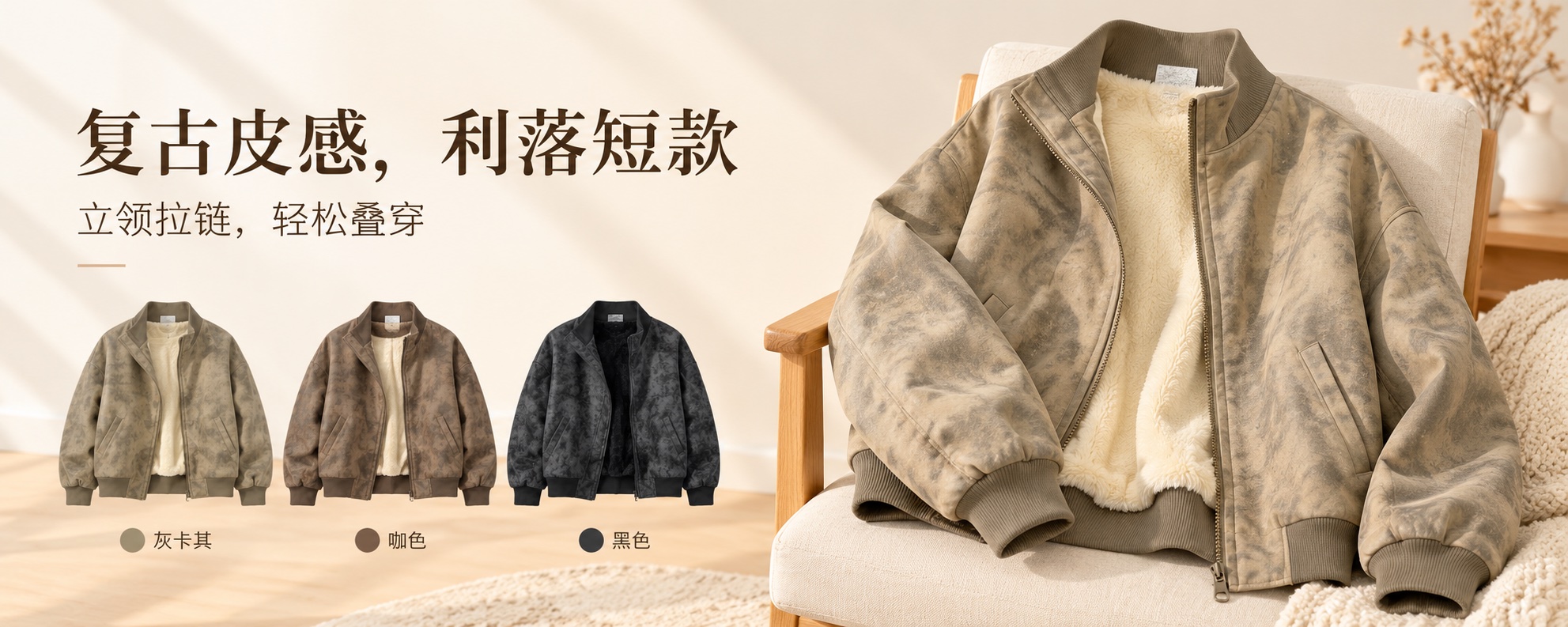 【即将到货】复古皮感立领夹克|三色·夹克与加绒款·S–3XL 1