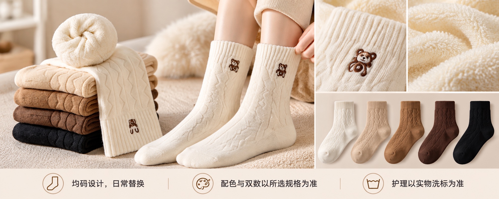 【即将到货】小熊毛圈保暖中筒袜|5双/10双装·均码 5