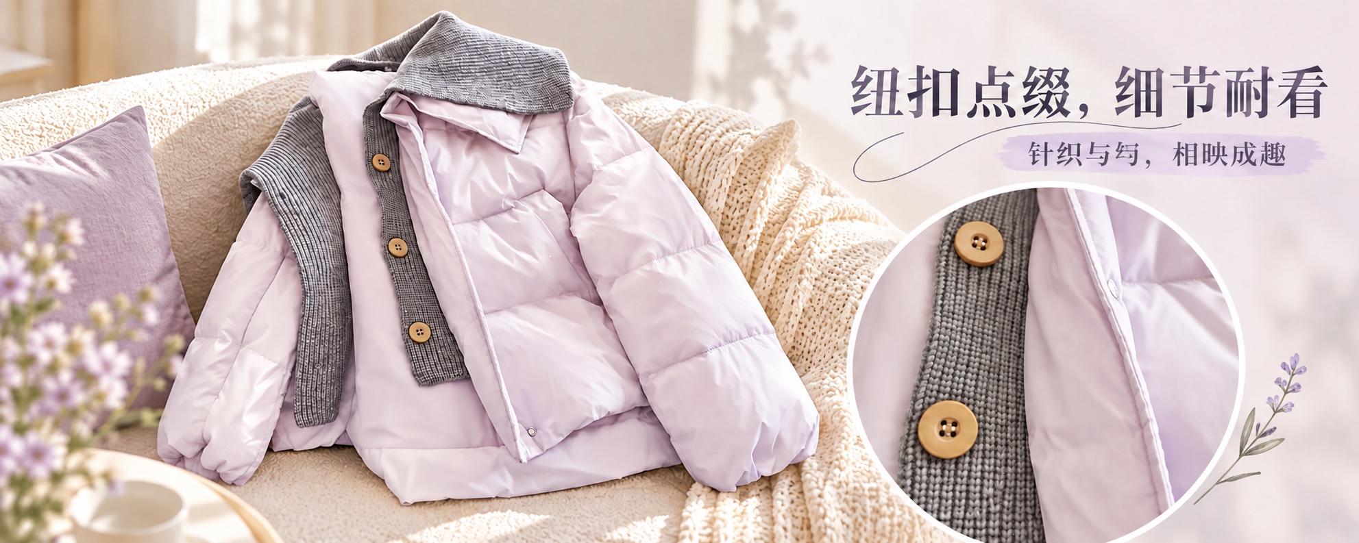 【即将到货】淡紫色假两件翻领棉服|针织拼接·S–3XL 4