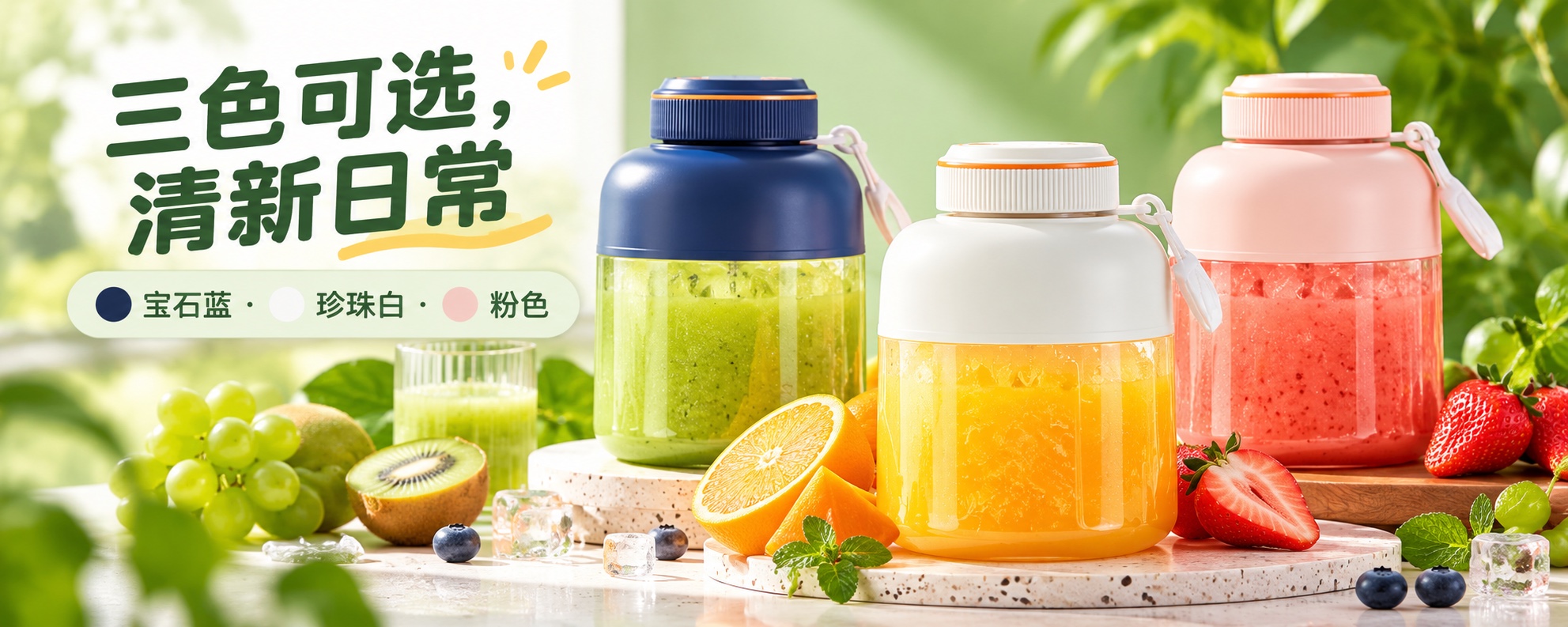 【即将到货】1300ml便携榨汁杯|单杯双盖·蓝白粉三色 4