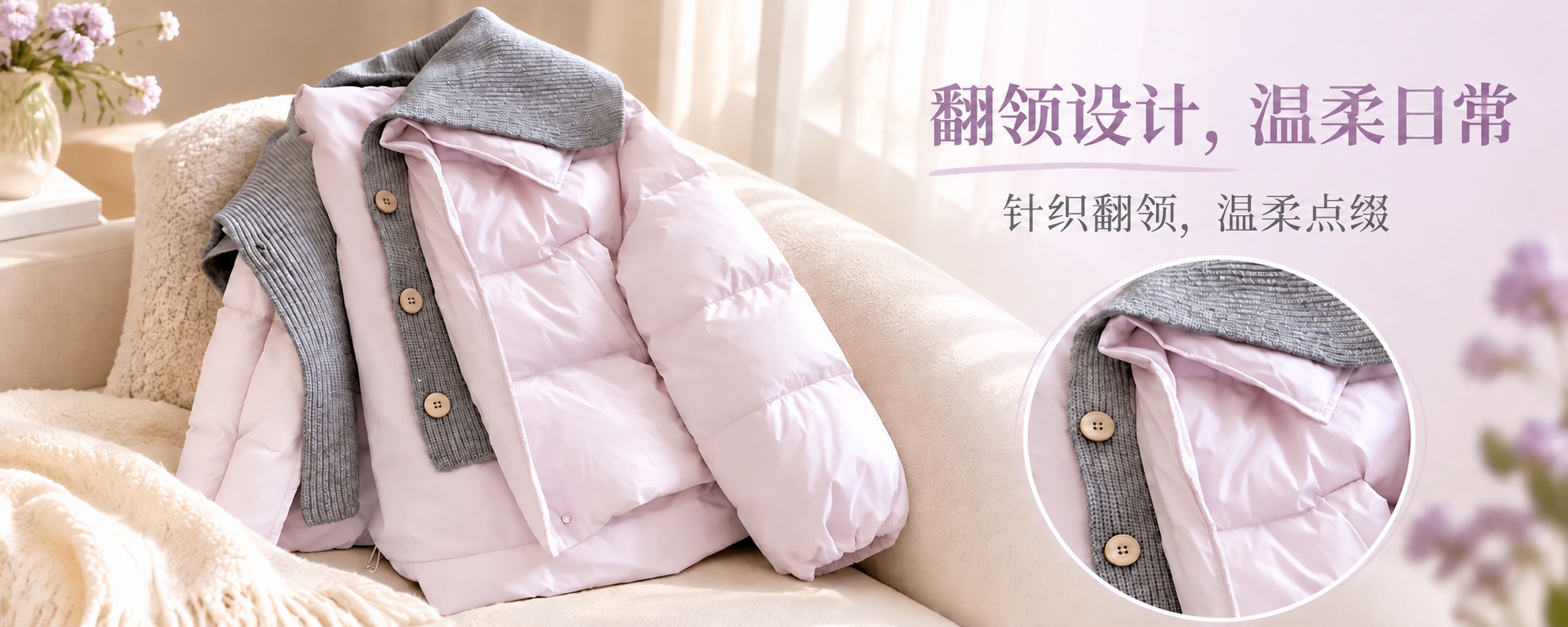 【即将到货】淡紫色假两件翻领棉服|针织拼接·S–3XL 2