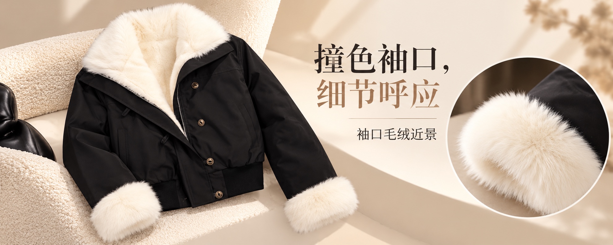 【即将到货】黑色绒领短款棉服|撞色翻领与袖口·S–L 3