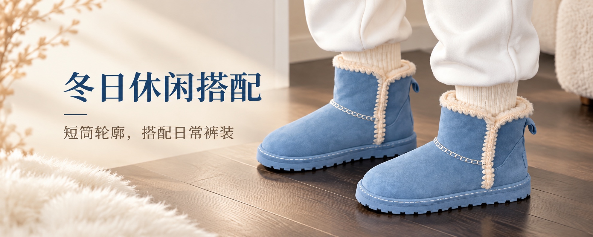 【即将到货】蓝色绒边短筒雪地靴|撞色明线·35–40码 4
