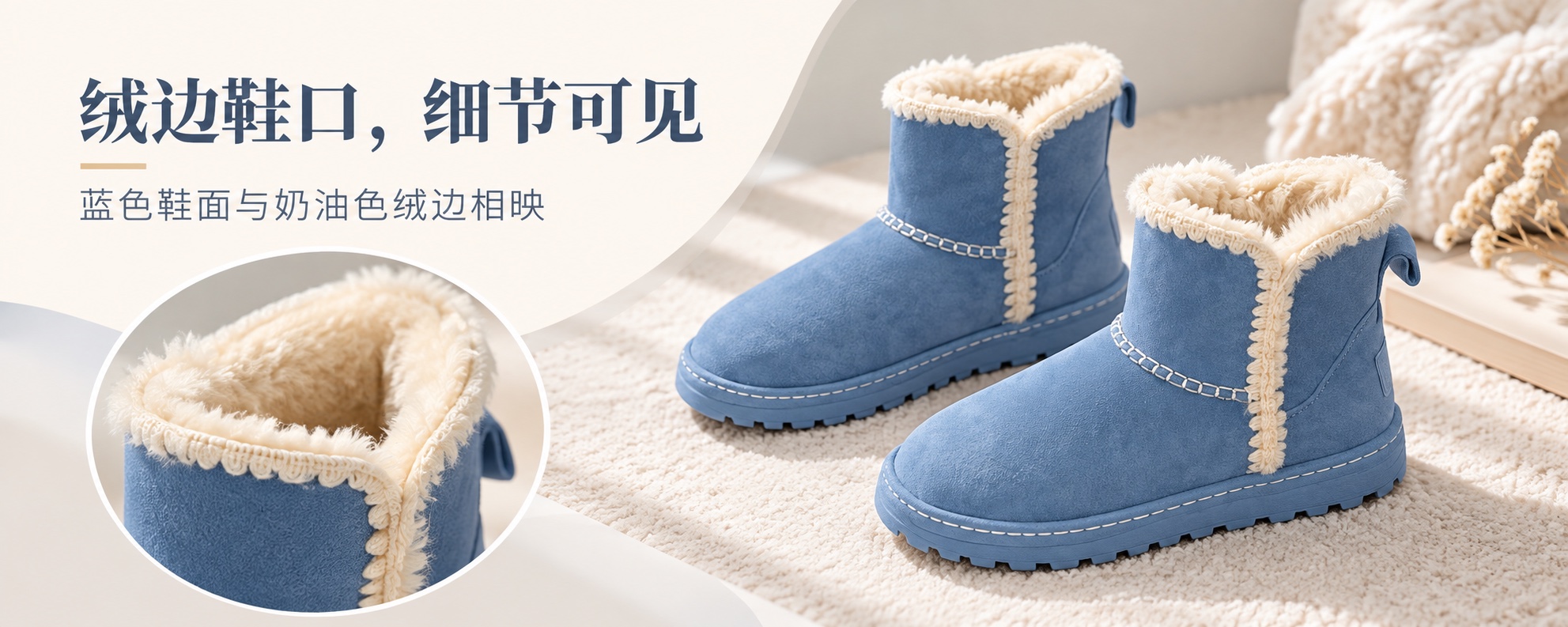【即将到货】蓝色绒边短筒雪地靴|撞色明线·35–40码 2