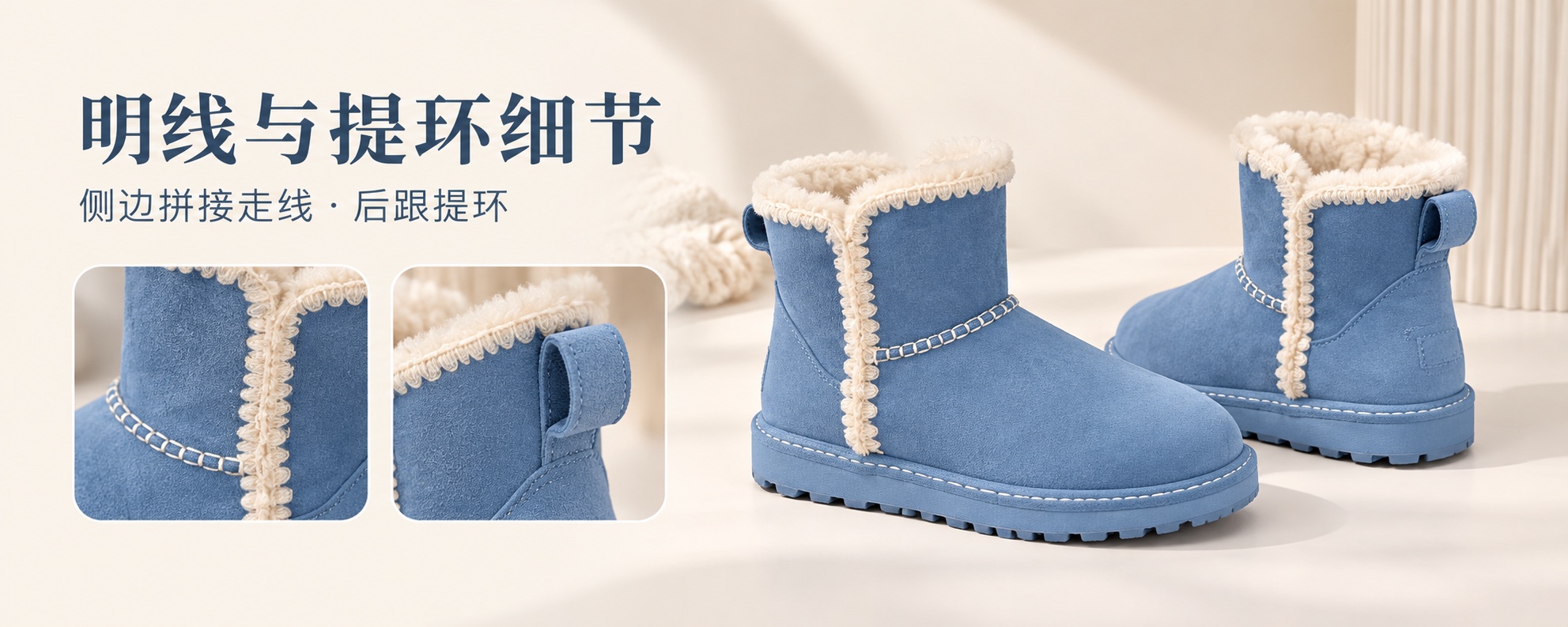 【即将到货】蓝色绒边短筒雪地靴|撞色明线·35–40码 3