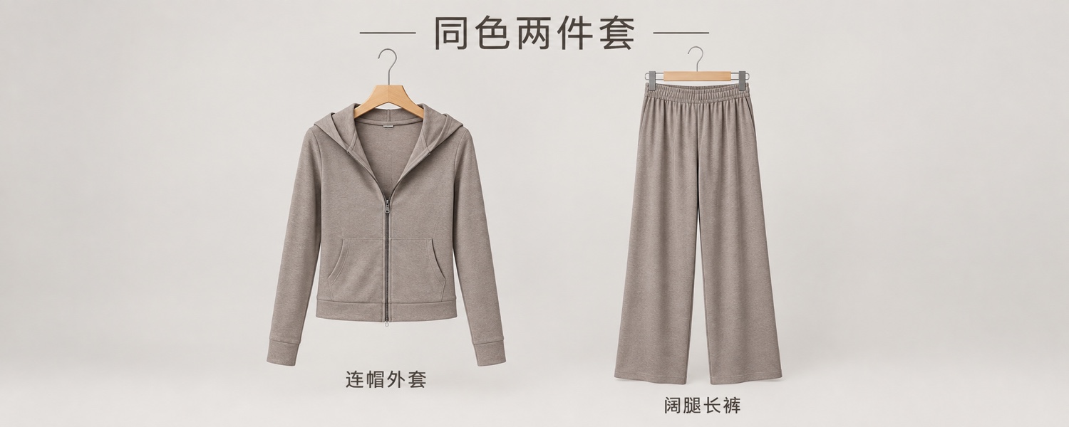 【即将到货】软糯连帽阔腿两件套|同色外套+长裤·米色/藏青·S–XL 5