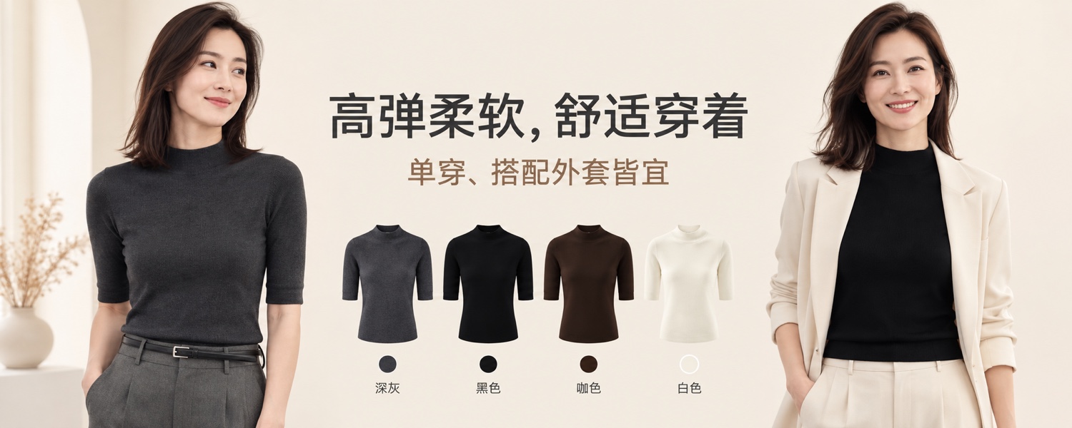 【即将到货】气质半高领五分袖针织衫|高弹柔软·4色·均码 5