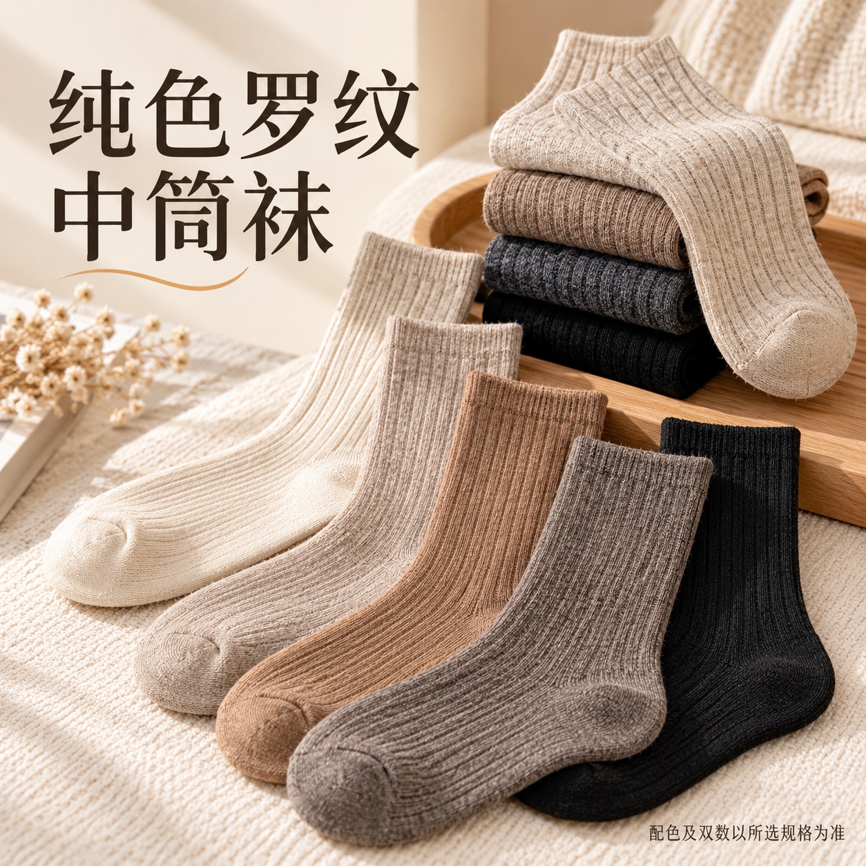 【即将到货】纯色罗纹中筒袜｜五双组合·均码