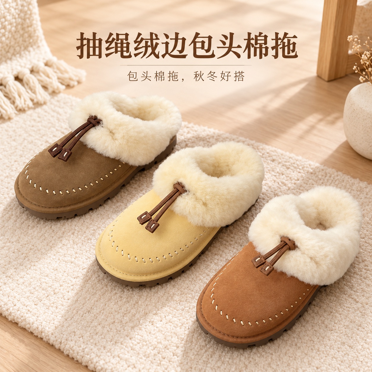 【即将到货】抽绳绒边包头棉拖｜三色·标准与柔软升级款