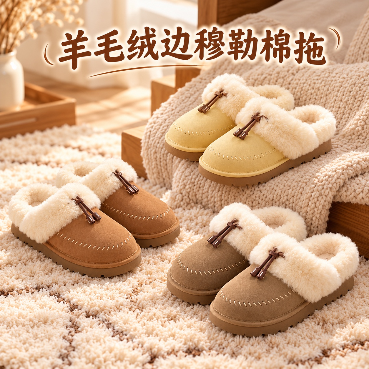 【即将到货】羊毛绒边穆勒棉拖｜三色可选·35–40码