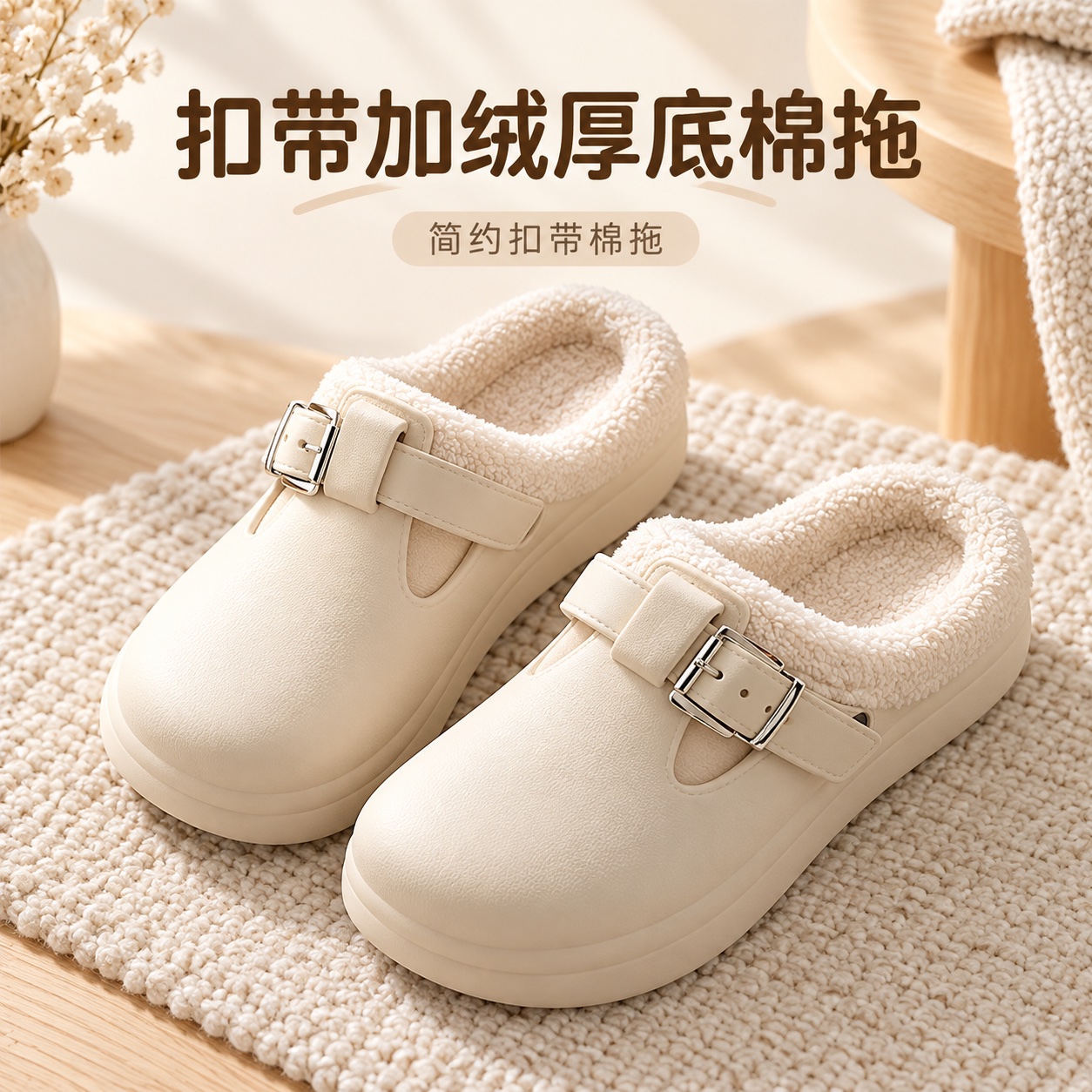 【即将到货】扣带加绒厚底棉拖｜EVA鞋面·三色·36–41码