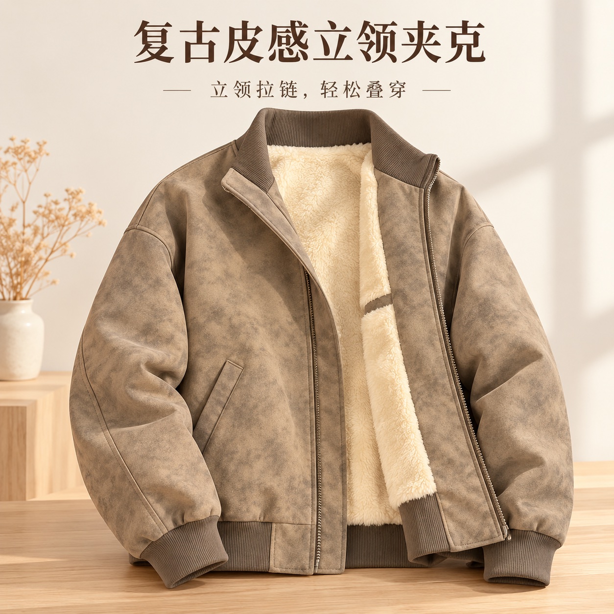 【即将到货】复古皮感立领夹克｜三色·夹克与加绒款·S–3XL
