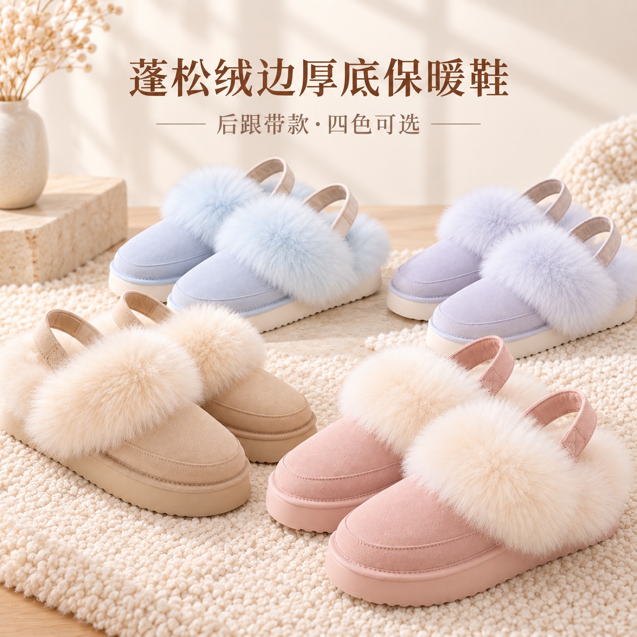 【即将到货】蓬松绒边厚底保暖鞋｜后跟带款·四色·35–40码