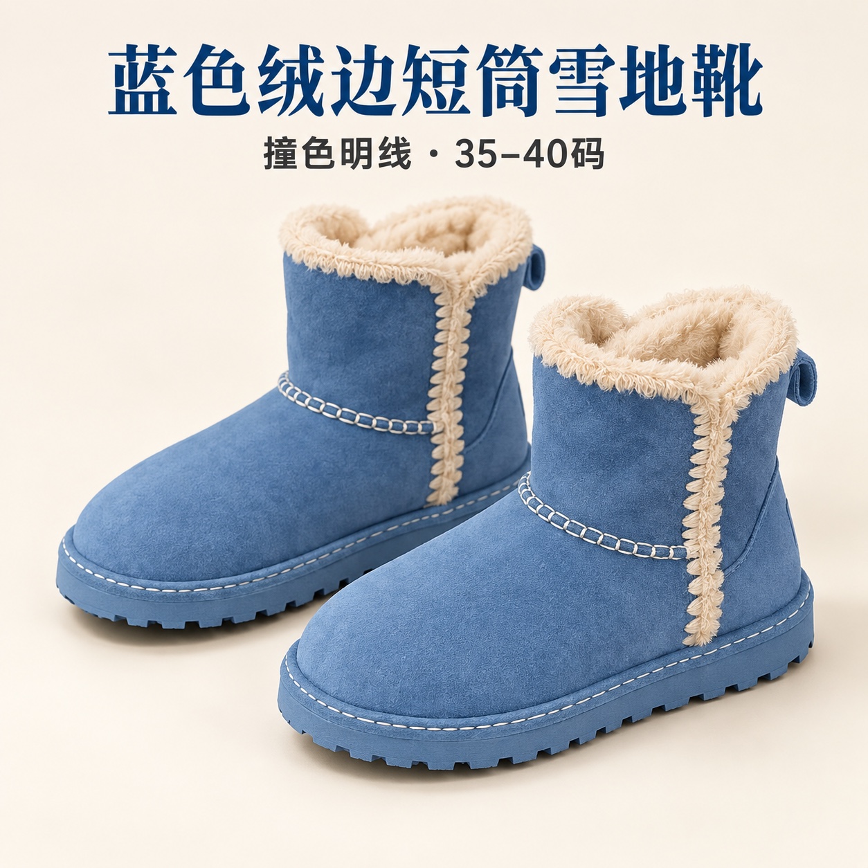 【即将到货】蓝色绒边短筒雪地靴｜撞色明线·35–40码